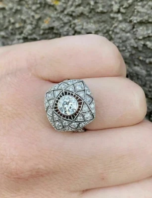 Floral Art Deco Design Lab Created 2.11CT Diamonds 935 Silver Classic Fine Ring - Image 1 of 4