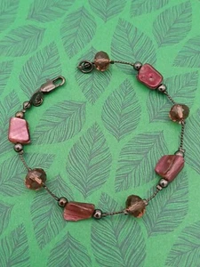 Marks & Spencers Dark Silver Tone, Purple Shell & Crystal Beaded Chain Bracelet - Picture 1 of 10