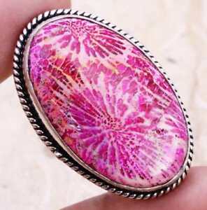 Color Enhanced Pink Trarine 925 Silver Plated Handmade Ring US Size 9.25 Ethnic