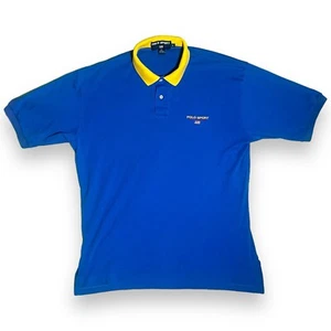 Vtg 90s Ralph Lauren Polo Sport Color Block Shirt Size Large Blue Yellow Neck - Picture 1 of 5