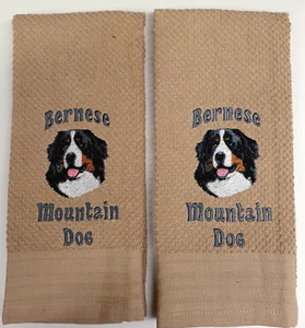 Bernese Mountain Dog Embroidered Kitchen Bath Hand Towels - Picture 1 of 2