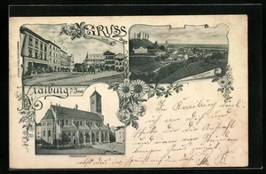 Kraiburg /Inn, Ansichtskarte, Totalansicht, Partie am Markt, Pfarrkirche 1898  - Picture 1 of 2