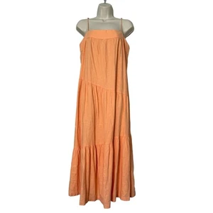 Maxi Vestido Abercrombie Asimétrico Mezcla de Lino en Niveles en Naranja Talla LP - Imagen 1 de 11