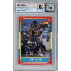 Karl Malone Autographed 1986 Fleer #68 Slabbed Trading Card Beckett 50673 - Picture 1 of 2