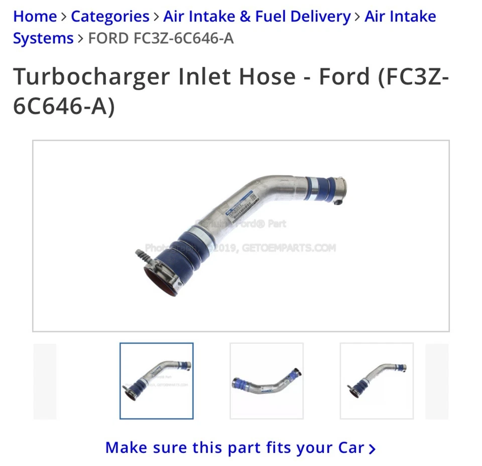 Manguera de entrada de turbocompresor original Ford FC3Z-6C646-A Foto 1 de 1