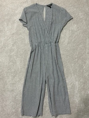 Женский комбинезон Express в полоску с широкими штанинами комбинезон из хлопковой льняной смеси - Изображение 1 из 4