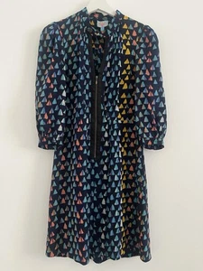 Vestido Anthro loy de Tracy Reese Azul Marino Estampado Geométrico Talla XS 0-2 Seda Artístico - Imagen 1 de 9