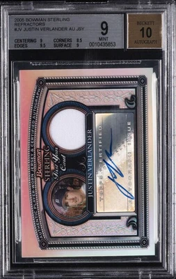 2005 BOWMAN STERLING REFRACTORS JERSEY #JV JUSTIN VERLANDER /199 BGS 9 AUTO 10 - Image 1 of 2