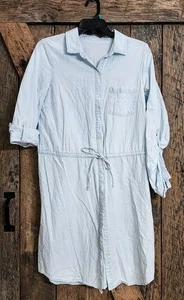 Old Navy Women's Denim Button-Up Shirt Dress Cinch Waist Roll Tab Sleeve M- Tall - Picture 1 of 5