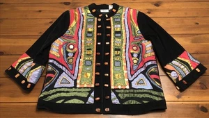 Chaqueta informal artística con cuentas colorida metálica bordada arte geométrico XL - Imagen 1 de 16