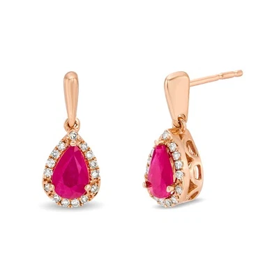 10K Rose Gold Dangle Drop Earrings With Ruby and Round Diamonds Fine Jewelry - Image 1 of 4