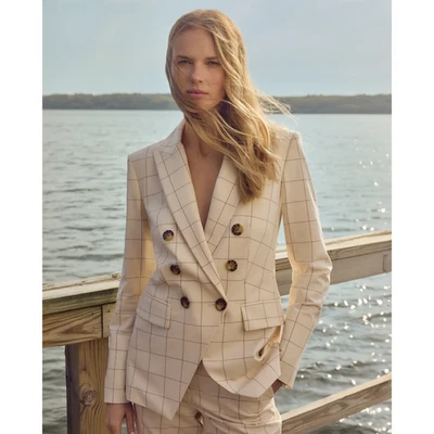 NWT $748 Veronica Beard Charleston Dickey Jacket Size 6 Plaid Ecru/ Deep Ochre - Image 1 of 4