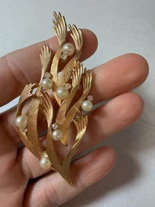 Vintage Brosche Trifari Meer Ozeanische Pflanze Simulierte Perle H1 - Bild 1 von 4