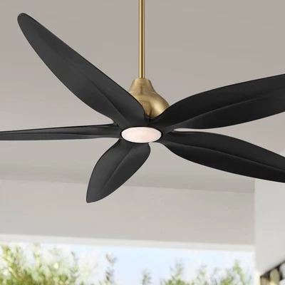 60" Casa Vieja Lotus Bay Brass and Black Damp Remote LED Ceiling Fan - Image 1 of 4