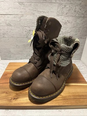Botas Doc Dr Martens Leah Industrial Puntera de Acero Cuero Marrón Para Mujer US 10 - NUEVAS Foto 1 de 4