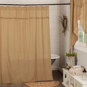 VHC Brands Shower Curtain Burlap Natural Farmhouse 72x72 Woven Cotton Bath Decor - Picture 1 of 7