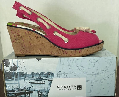 SPERRY верхний сидр Southport розовый холст SLINGBACK клинья морской веревки бант размер 10 - Изображение 1 из 4
