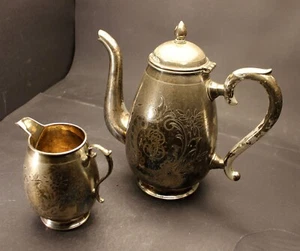 Antik Jugendstil Kaffeekanne mit Sahnekännchen versilbert - Bild 1 von 18