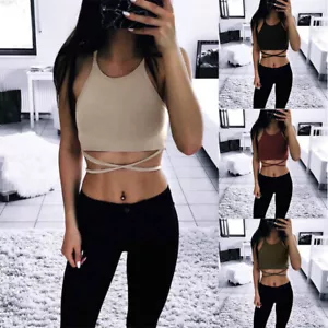 Women's vest Sleeveless spaghetti vest Women's Summer short solid color top - Picture 1 of 23