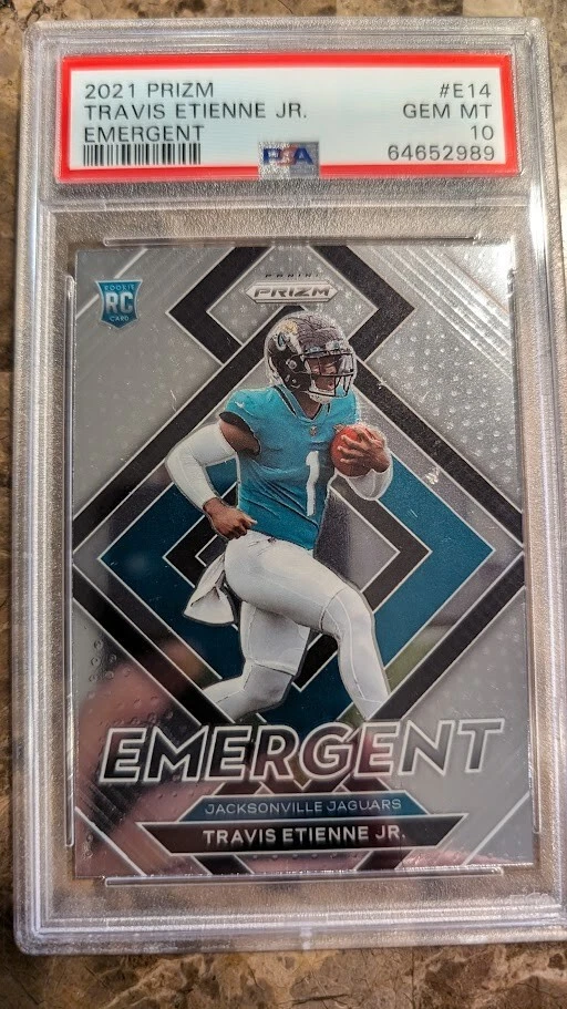 2021 Panini Prizm Travis Etienne Jr. Emergent Rookie RC PSA 10 Gem Mint - Image 1 of 2