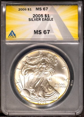 2005 $1 Silver American Eagle MS 67 ANACS # 7726111 + Bonus - Image 1 of 2