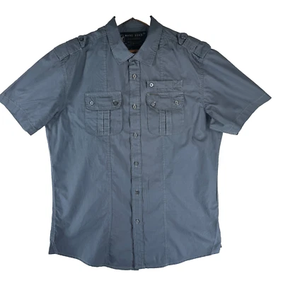 Marc Ecko Military Style Men's Size L Solid Gray Short Sleeve Casual Shirt - Image 1 of 4