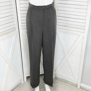 Geoffrey Beene Pants Women 8 Gray Windowpane High Waist Cuff Hem Straight Leg - Picture 1 of 17