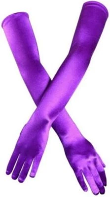 DreamHigh Women's Evening Party Mittens 21" Long Black/White Satin Violet  - Image 1 of 4