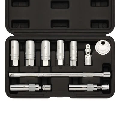 10PCS 3/8"Drive Magnetic Spark Plug Socket Set 6PT&12PT Extension Bar CR-V Steel - Image 1 of 4