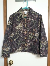 Coldwater Creek Petite Large Brocade Floral Jacquard Tapestry LS Jacket Purple