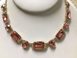 HIGH END GIVENCHY PINK EMERALD CUT RHINESTONE NECKLACE ESTATE COSTUME JEWELRY
