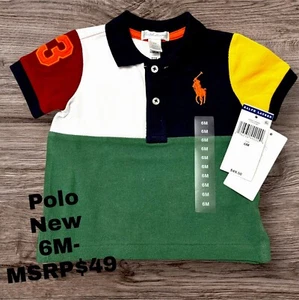 NEW-Ralph Lauren Baby 6 M Big Pony Polo Multicolore Navy 3" Ricamata $49 - Foto 1 di 10