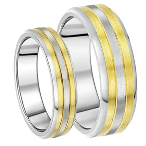 Brand New His & Hers Titanium Two Tone 6&8mm Wedding Ring Bands - Picture 1 of 3