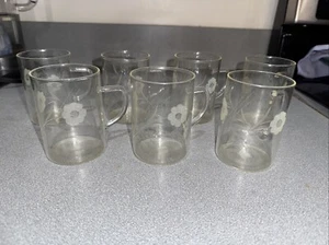 Set of 7 Duran Schott Mainz Jenaer Glas Coffee / Tea Mugs Etched Rings Vintage - Picture 1 of 7