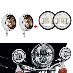 Luz de paso antiniebla LED cromada de 4,5 pulgadas con cubo de carcasa de montaje de 4,5" para Harley - Imagen 1 de 12