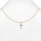14k 3 Tone Gold Plain Orthodox Cross Crucifix Jesus CZ Charm Pendant Free Chain