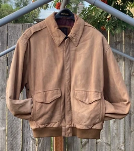 Vintage 90s Winlit Brown Leather Satin Lined Zip Up Bomber Jacket Men's M - Bild 1 von 22