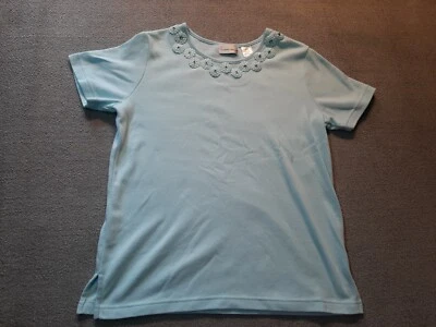 Camisa Madison Taylor Mujer Top Pequeña S Manga Corta Azul Claro Ribete Floral Foto 1 de 4