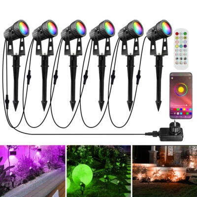 6 Smart LED Garden Spotlight with Ground Spike Bluetooth RGBW APP IR Remote Control 3W - Image 1 of 4