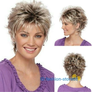 Ladies Women Short Curly Straight Natural Hair Party Wigs Ombre Blonde Wig - Picture 1 of 3