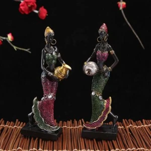Handicraft African Statue Resin Crafts Desktop Ornament Tribal Lady-Figurines - Picture 1 of 10