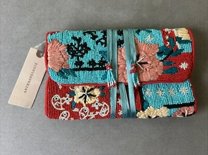 Anthropologie Schmuck Reise Etui Mehrfarbig Blumen Perlen Satinband Neu mit Etikett - Bild 1 von 6
