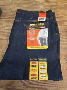Rustler Wrangler Herren Jeans Regular Fit Größe 38 x 30 Straight Leg Blau Denim Neu - Bild 1 von 3