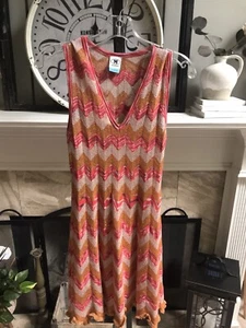 NUEVO $920 MISSONI Vestido midi sin mangas tejido chevron naranja Abito cuello en V 38/2 - Imagen 1 de 12