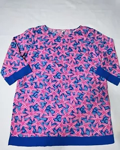 Talbots Pink Blue Starfish Cotton Tunic Mini Dress Size 1X Nautical Ocean - Picture 1 of 10