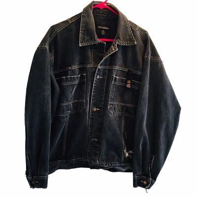 Brooklyn Express Jean Jacket Distressed Black Faded XL Raw Denim 100% Cotton - Image 1 of 4