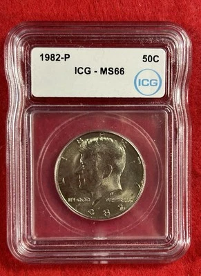 1982-P Kennedy Half Dollar Clad MS66 ICG. Hard Date In High Grade. $110 Value - Image 1 of 2