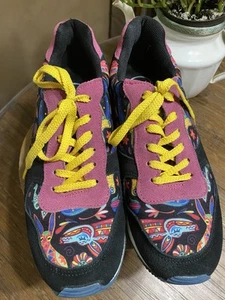 Inkkas bunte Kunst-Sneaker Damengröße 11 Schnürschuhe Blumendruck blau Wildleder - Bild 1 von 15