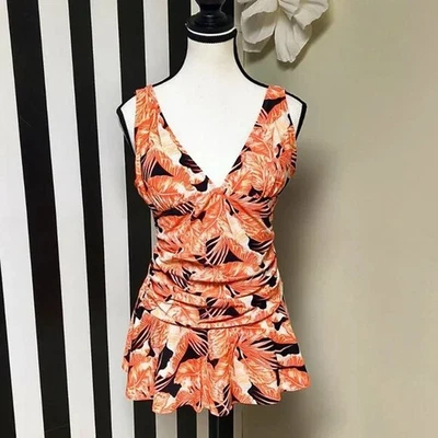 Jaclyn Smith: оранжевый и черный цветочный цельный купальник размер 8 - Изображение 1 из 2