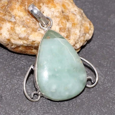 925 Silver Plated Aquamarine Pendant Handmade Gemstone Handmade 1.7" GW - Image 1 of 3